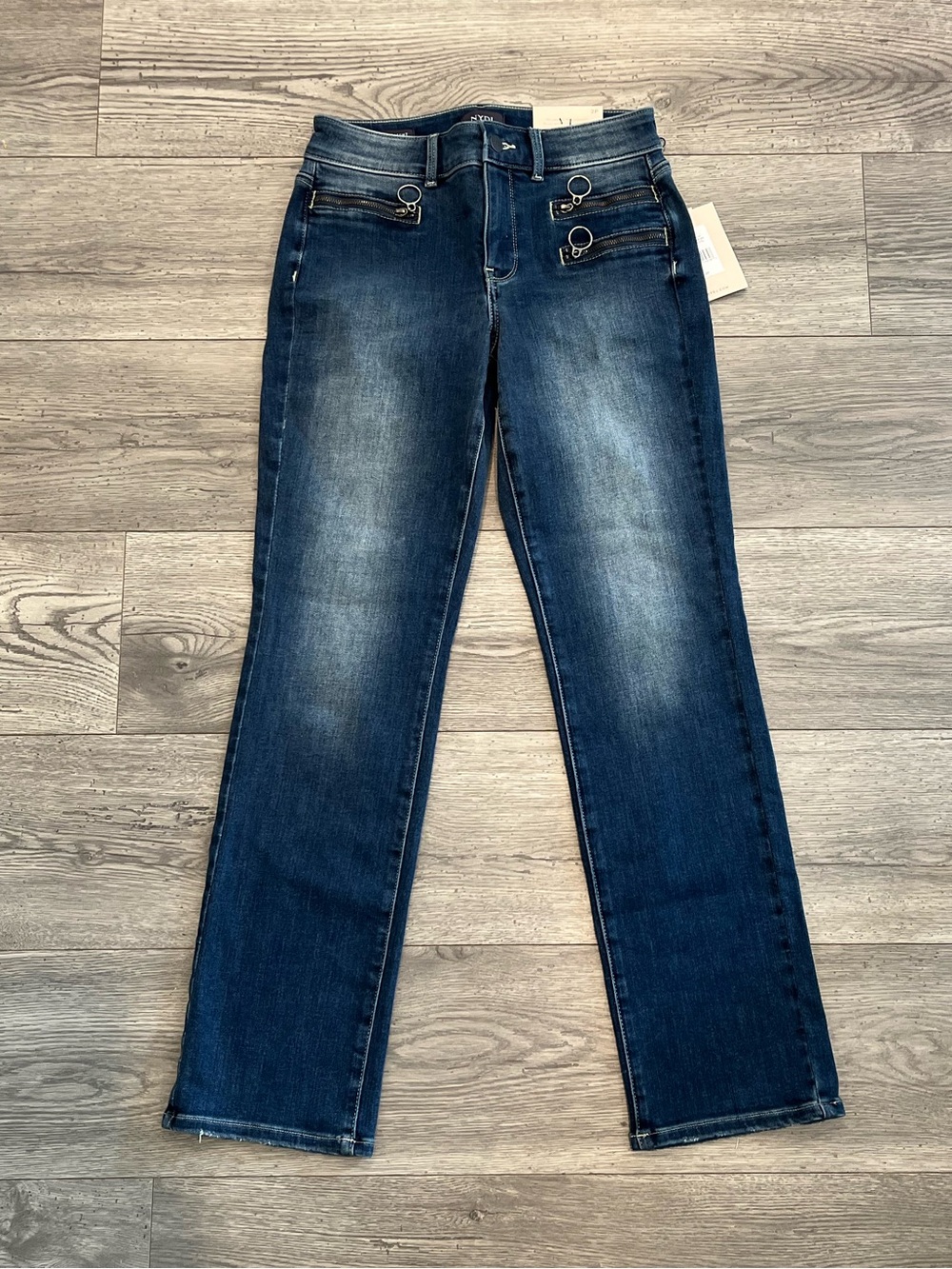 NYDJ Marilyn Hip Zip Straight Leg Jeans Clean Enchantment Dark Wash NWT 2 Petite